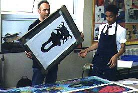 Year 10 pupil printing 'Anger Mask'
