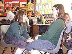 Year 5 working in pairs making up stories
