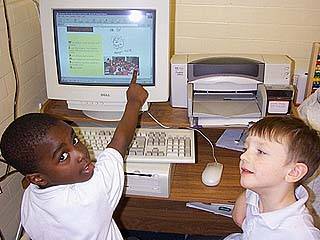 Pupils about to look at website