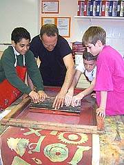 pupils from New Woodlands screen printing