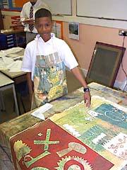 pupils from New Woodlands screen printing