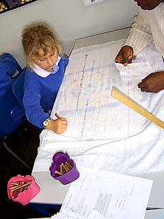 Writing line from poem on cloth