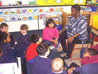 Listening to stories at Brent Knoll